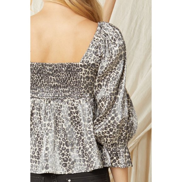 Entro Leopard Iridescent Babydoll Top, Sand - Picture 6 of 6